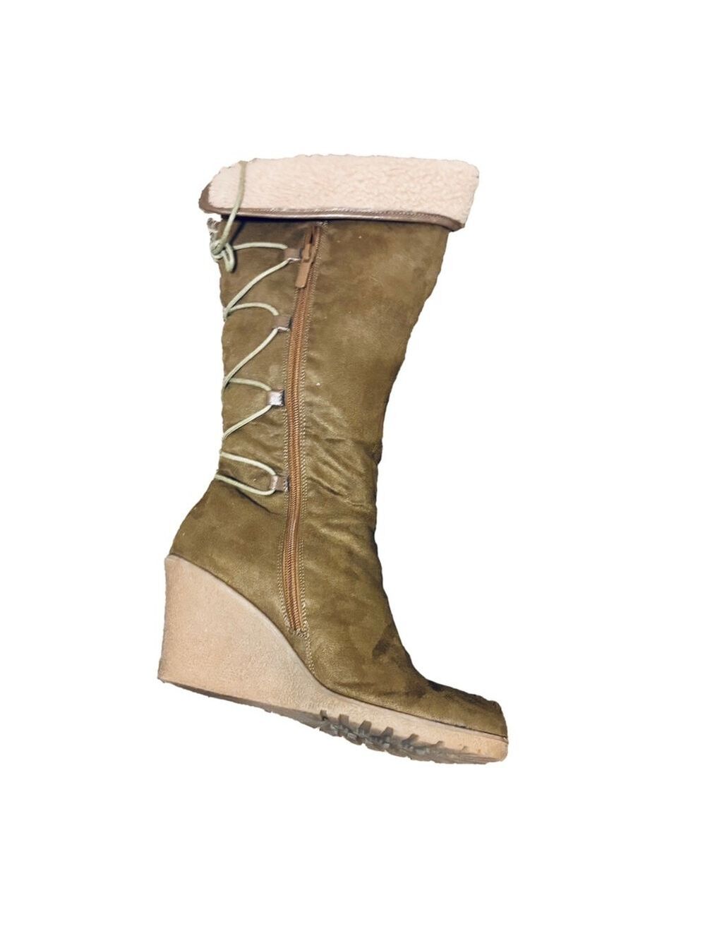 Light Brown Lace Up Zipper Wedge Boots - Picture 9 of 15